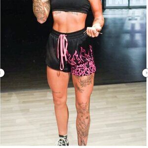 🩳 Kill Crew Flame Shorts – Retro Muay Thai Fit – Black/Pink/Blue – Size S